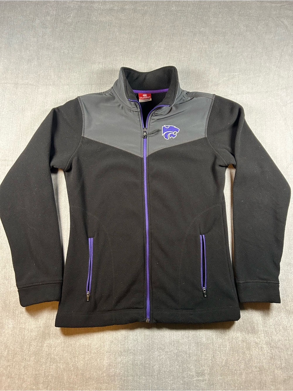 K-State Wildcats Colosseum Women's Black Jacket Gray Yoke Purple Trim Medium